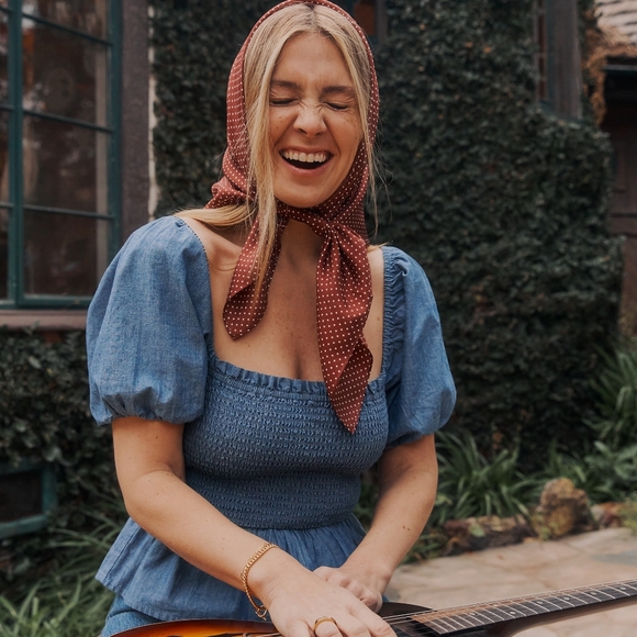 New! J Crew Squareneck Smocked Blue Chambray Top small medium - Picture 7 of 7